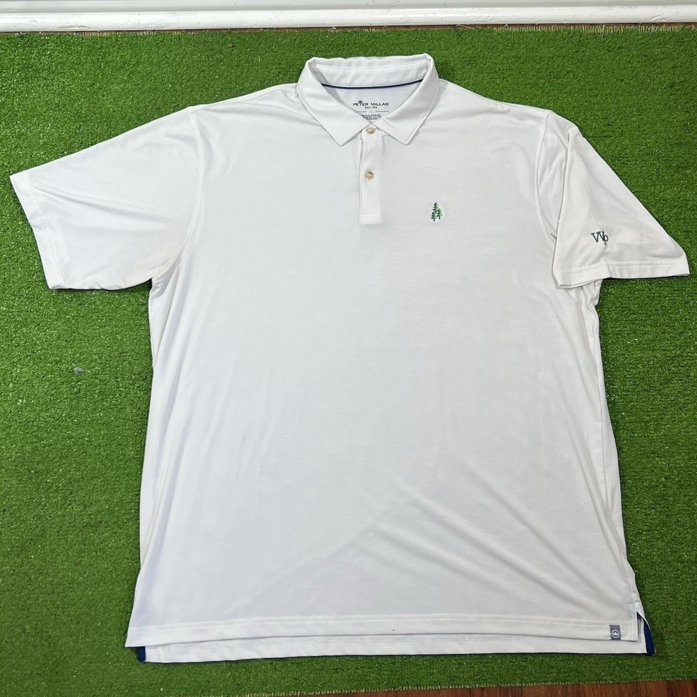 PETER MILLAR SEASIDE Polo XL White Stretch Performance Whispering Pines TX NWOT